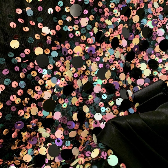 TIFFANY black confetti sequined grad prom dress satin corset back - Picture 13 of 13